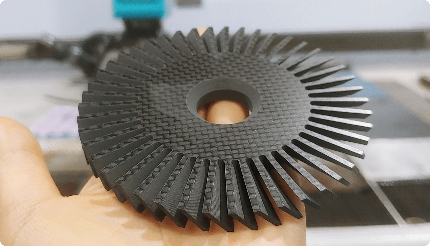 Circular composite part with a lot of angles that was cut using a waterjet